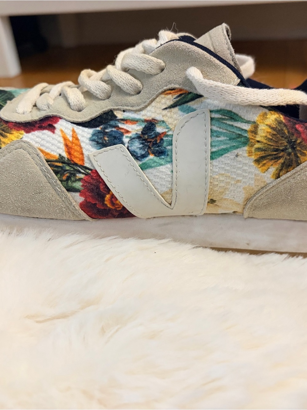 Veja Campo Floral Sneaker in Cream with Multicolor Blooms